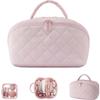 FSXZA Travel Sized Makeup Bag for Woman, Wide Opening Lay-Flat Water-Resistant Cosmetic Case, Organizer for Toiletries & Brushes Large Capacity with Compartments (Pink) view 1