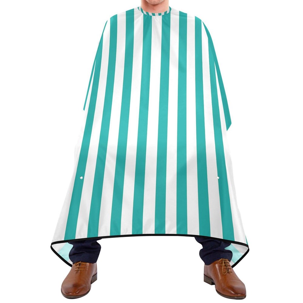 Qilmy Aqua White Stripes Barber Cape for Men Women, Waterproof Hair Cutting Cape with Adjustable Neckline for Salon Haircut Styling Coloring