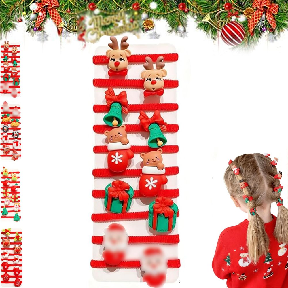 10pcs/Set Cute Christmas Hair Scrunchies, Cute Christmas Ponytail Holders, Holiday Adorable Hair Accessories, Christmas Party Hair Ties for Girls& Women, Soft Elastic Comfortable (10Pcs-D)