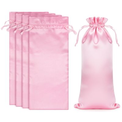 Alrhso 4 Pcs Satin Wig Bags with Drawstring Pink Wig Storage Bags for Wigs and Hair Extension Tools (13.5x9.8 Inch)