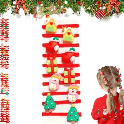 10pcs/Set Cute Christmas Hair Scrunchies, Cute Christmas Ponytail Holders, Holiday Adorable Hair Accessories, Christmas Party Hair Ties for Girls& Women, Soft Elastic Comfortable (10Pcs-B)