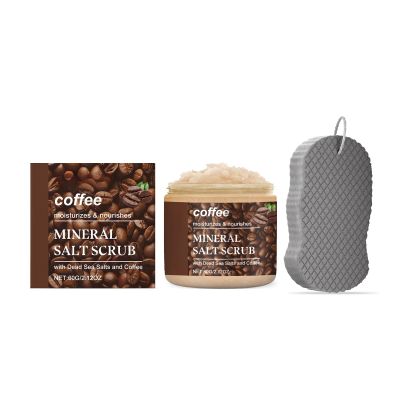 Coffee Mineral Salt Body Scrub and Exfoliating Sponge Set, Deep Cleansing Exfoliating Body Treatment for Smooth Moisturized Skin