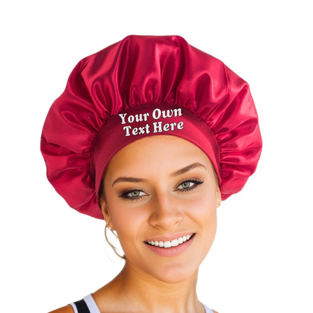 Custom Embroidered Silk Sleep Bonnet for Women Personalized Silk Hair Wrap Night Cap for Curly,Braid,Fine Hair Protection