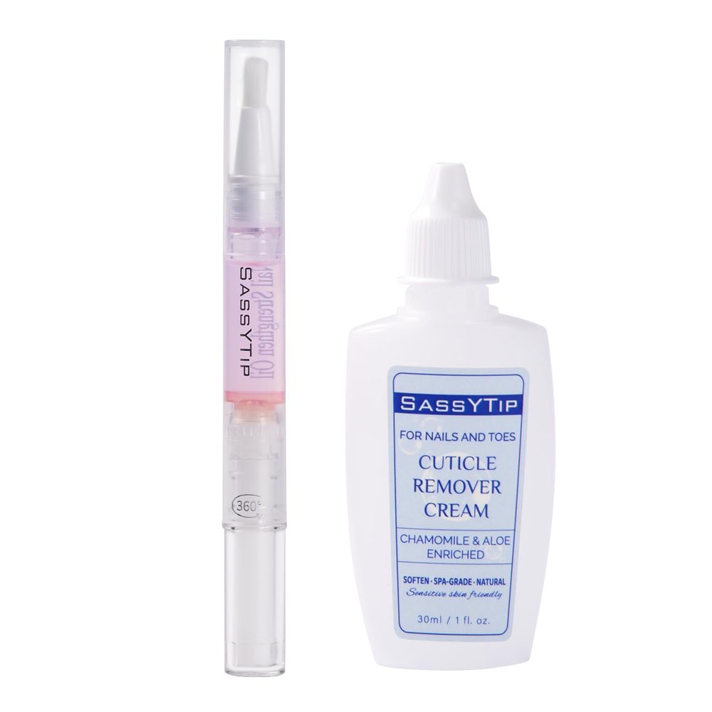 SASSYTIP Dynamic Duo: 15-Second Cuticle Remover Gel + Strengthening Nail Oil Pen. Get Salon-Perfect Nails at Home! Save with This Bundle. (Gel+Rose)