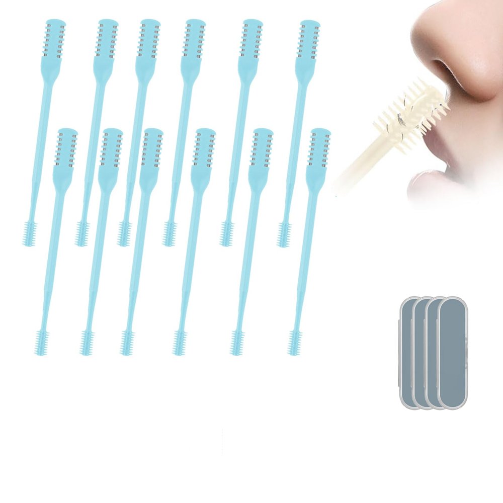2-in-1 Nasal Hair Cutter,Portable Professional Remover for Home Travel Essentials,Portable 360 Rotating Manual Nose Trimmer Men and Women,Double Sided Cutter blue 12pcs