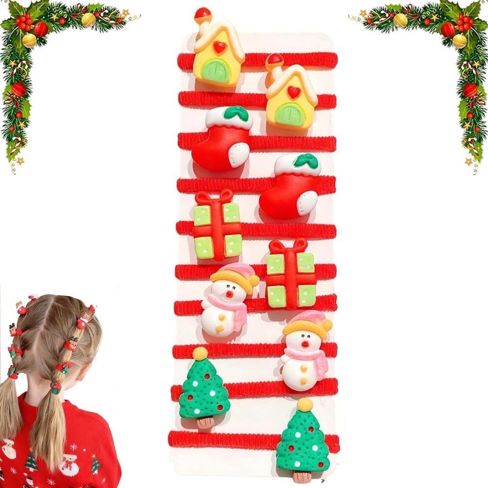 10Pcs/Set Cute Christmas Hair Scrunchies, Cute Christmas Ponytail Holders, Xmas Soft Elastic Hair Ties with Santa Snowman Reindeer, Ideal for Holiday Hairstyles (1pc, A)