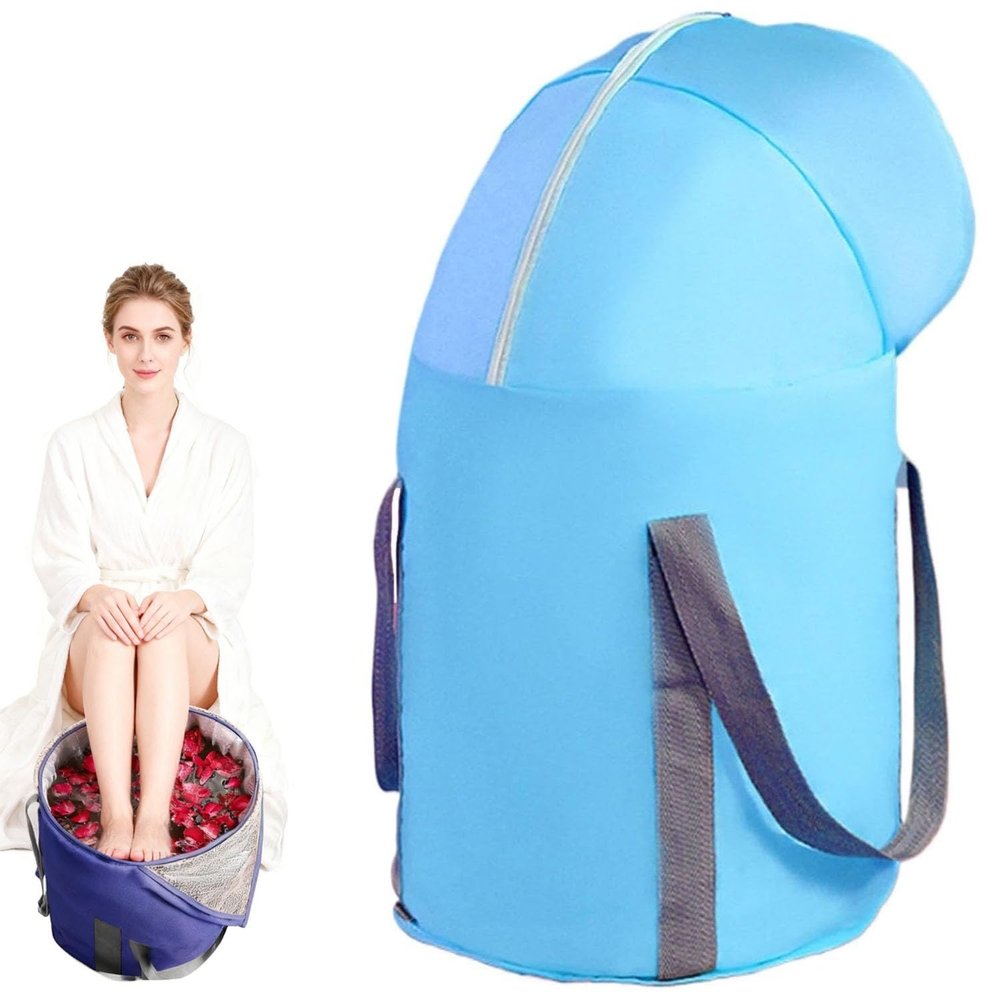 Foldable Foot Spa Bath Bag with Knee-Length Cover, Insulated Portable Foot Soaking Tub for Pedicure, Hot Steam Fumigation, Home Travel, Camping & Outdoor Relaxation (Light Blue)