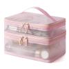 Lkents makeup bag clear Double Layer Makeup Bag Large Capacity with Handle Cosmetic Pouch Portable Travel Organizer Versatile Storage Bag for Travel(Pink) view 1