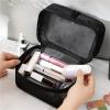 Lkents makeup bag clear Double Layer Makeup Bag Large Capacity with Handle Cosmetic Pouch Portable Travel Organizer Versatile Storage Bag for Travel(Pink) view 3