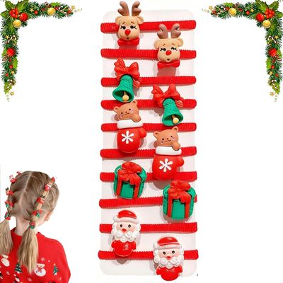 10Pcs/Set Cute Christmas Hair Scrunchies, Cute Christmas Ponytail Holders, Xmas Soft Elastic Hair Ties with Santa Snowman Reindeer, Ideal for Holiday Hairstyles (1pc, C)