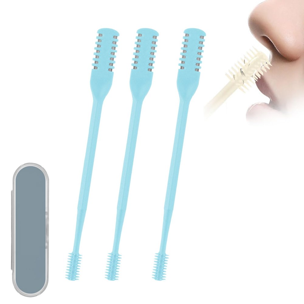 2-in-1 Nasal Hair Cutter,Portable 360 Rotating Manual Nose Trimmer for Men and Women,Double Sided Cutter blue 3pcs