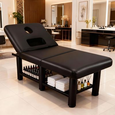 2000LBS Stationary Massage Table with Storage Space, 31.5'' Wide  75'' Long Spa Facial Bed with Backrest, PU Leather 6 Square Legs Alloy Steel Frame, Lash Bed for Treatment Table Physical Therapy