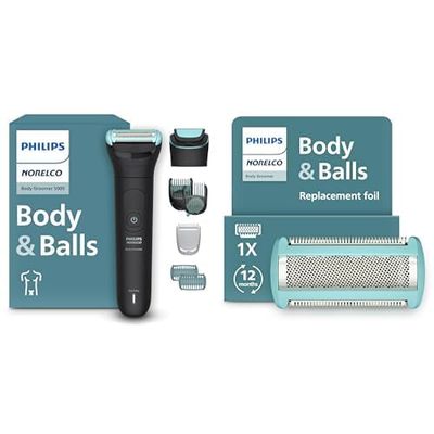 Philips Norelco Body Groomer Series 5000, BG5495/50 with Philips Norelco Body Groomer Replacement Shaving Foil Head, BG2010/40 - Dual Head, 100% Showerproof