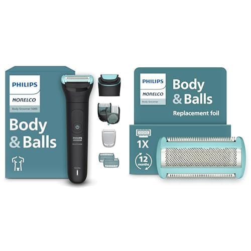 Philips Norelco Body Groomer Series 5000, BG5495/50 with Philips Norelco Body Groomer Replacement Shaving Foil Head, BG2010/40 - Dual Head, 100% Showerproof