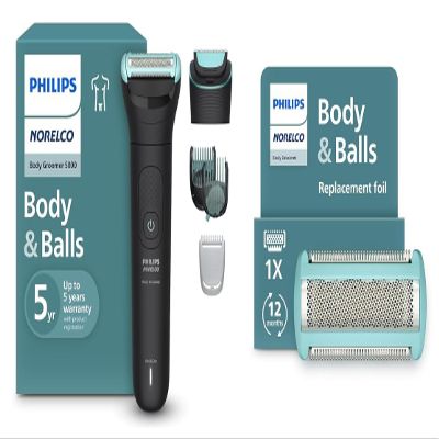 Philips Norelco Body Groomer Series 5000, BG5490/50 with Philips Norelco Body Groomer Replacement Shaving Foil Head, BG2010/40 - Whole Body Grooming, 100% Showerproof