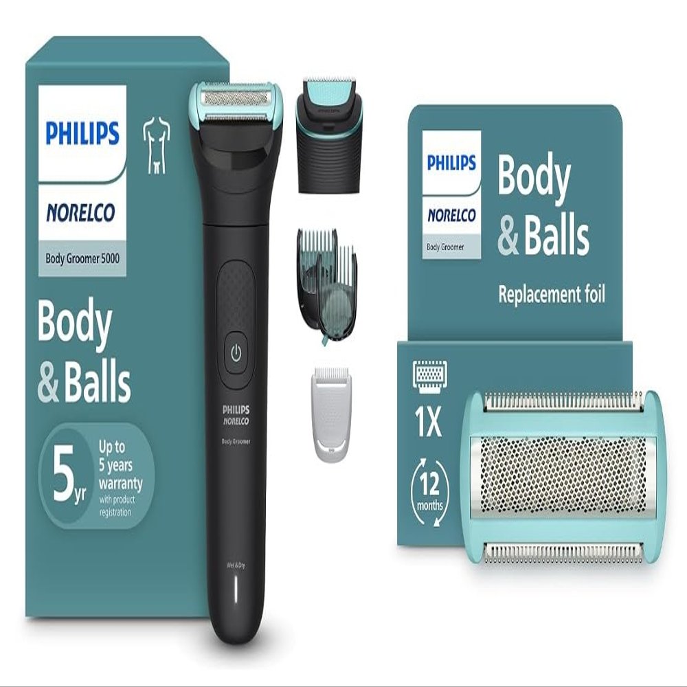 Philips Norelco Body Groomer Series 5000, BG5490/50 with Philips Norelco Body Groomer Replacement Shaving Foil Head, BG2010/40 - Whole Body Grooming, 100% Showerproof