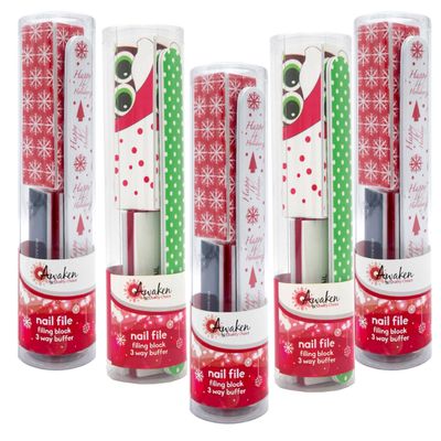 Awaken By Quality Choice Assorted Holiday Nail Care Stocking Stuffer Combo Pack - File, Buffer, and Filing Block - Essential for Nail Health and Beauty (5, Count, 100/180 Grit)