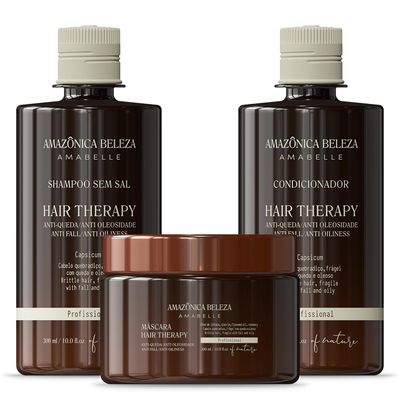 Amazonica Beleza Hair Therapy Shampoo and Conditioner Set with Hair Mask, Anti-Hair Loss and Oil Control, Promotes Stronger and Thicker-Looking Hair, Professional Anti-Caida and Anti-Oleosidad, 10 oz