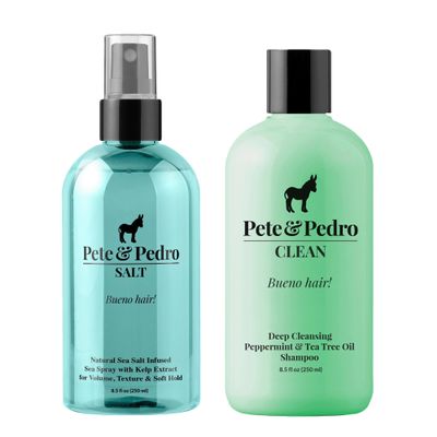 Pete & Pedro Sea SALT Spray 8 oz. & Cleansing Peppermint & Tea Tree Shampoo 8.5 oz. Combo  Adds Instant Volume, Texture, & Thickness to Hair | Removes Build-Up, Eliminates Excess Oil, Cleans Scalp