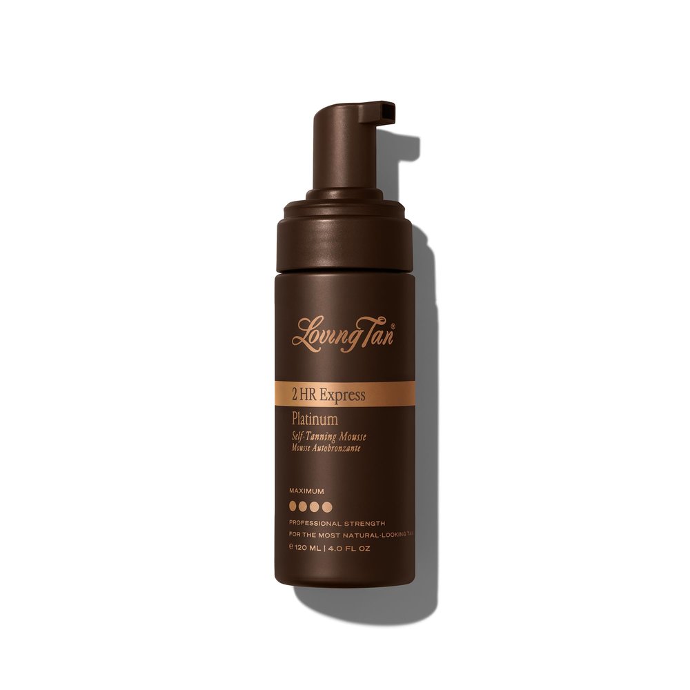 Loving Tan Platinum 2HR Express Self Tanning Mousse, Darkest Shade Yet -Streak Free, Professional Quality Sunless Tanner -5+ Applications per Bottle, Naturally Derived DHA, 4 Fl Oz -Packaging May Vary