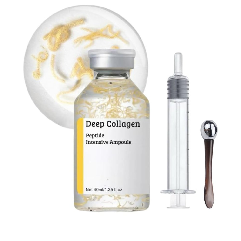 Silk Peptide Deep Collagen Ampoule Serum, Peptide & Collagen Complex for Instant Firming and Hydration, Lightweight Korean Skincare Serum for Smoother, Glowing Skin, with Eye Massage Wand