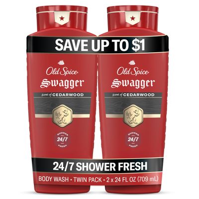 Old Spice Body Wash for Men, Long-Lasting Swagger Scent, 24 fl oz Pack of 2