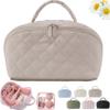 2026 New Travel Makeup Bag For Woman,180 Open Wide Open Lay-Flat Water-Resistant Cosmetic Case,Puffy Padded Organizer For Toiletries & Brushes Large Capacity With Compartments (Beige) view 1