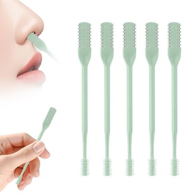 FXOICMI 2-in-1 Nasal Hair Cutter, Manual Nose Hair Trimmer for Men & Women, 360 Rotating Dual-Sided Nose Hair Remover with Soft Cleaning Brush, Portable Travel Cleaning Tool (Green, 5Pcs)