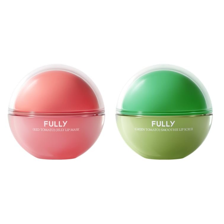 Lip Balm and Scrub Duo Stocking Stuffers Gifts, Long Lasting Korean Lip Care, Intense Hydrated Lip Set for Dry, Flaky and Chapped Lips, Exfoliate & Moisturize Green & Red Tomatoes