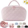2026 New Travel Makeup Bag For Woman,180 Open Wide Open Lay-Flat Water-Resistant Cosmetic Case,Puffy Padded Organizer For Toiletries & Brushes Large Capacity With Compartments (Pink) view 1