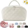 2026 New Travel Makeup Bag For Woman,180 Open Wide Open Lay-Flat Water-Resistant Cosmetic Case,Puffy Padded Organizer For Toiletries & Brushes Large Capacity With Compartments (White) view 1