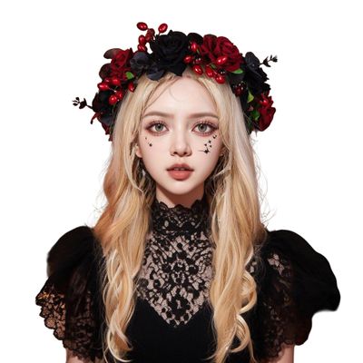 OhMill Flower Crowns Women Rose Headband Gothic Crown Flower Headpiece Elf Headpiece Elf Crown Goth Headbands Red Crowns