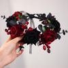 OhMill Flower Crowns Women Rose Headband Gothic Crown Flower Headpiece Elf Headpiece Elf Crown Goth Headbands Red Crowns view 3
