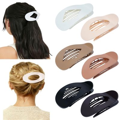 HOKEMP 6Pcs French Flat Hair Clips for Women - 2 Styles Matte Oval Claw Clips for Thin Thick Hair Large Strong Hold Lay Down Hair Accessories for Women (Glossy Brown Set)