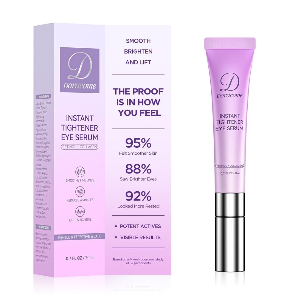 Doracome Caffeine & Retinol Under Eye Serum Dermatologist-Tested, Fast Absorbing, Correction for Puffy Eye Bags Fine Lines Dark Circles Wrinkles While Providing Moisturizing Care
