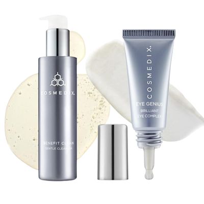 Bundle of COSMEDIX Hydrating Cleanser for Women & Men, Benefit Clean Gentle Face Wash Gel + COSMEDIX Brilliant Under Eye Cream for Dark Circles & Puffiness - Firming Eye Serum for Fine Lines.