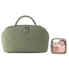 2026 New Makeup Bag for Women, Wide Open Lay-Flat Water-Resistant Cosmetic Case | Puffy Padded Organizer for Toiletries & Brushes, Large Capacity with Compartments (Dark green) view 1