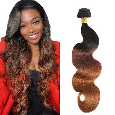 T1B430 Body Wave Human Hair Bundles Ombre Brown 22 Inch 3 Tone Brown 1 Bundles Human Hair Extensions 100 Gram Per Bundle Unprocessed Virgin Double Weft