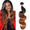 T1B430 Body Wave Human Hair Bundles Ombre Brown 22 Inch 3 Tone Brown 1 Bundles Human Hair Extensions 100 Gram Per Bundle Unprocessed Virgin Double Weft view 1