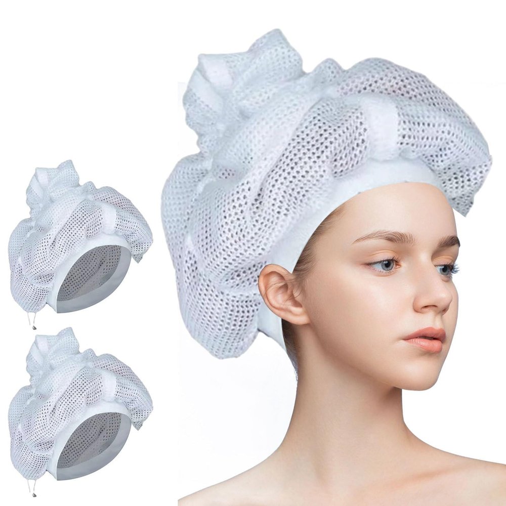Cap for Drying Curly Hair, Net Plopping Cap-Net Bonnet, with Adjustable Drawstring, Satin Diffuse For With(2PCS)
