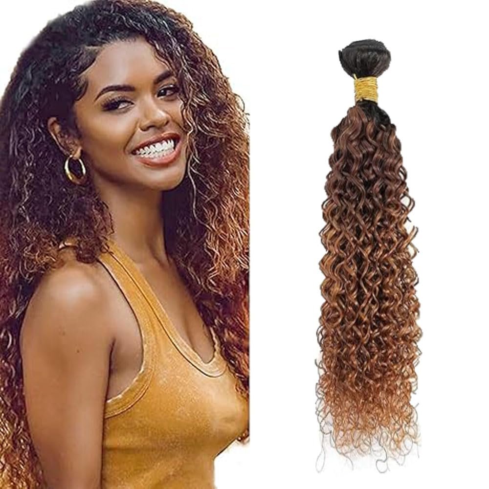 T1B430 Curly Wave Human Hair Bundles Ombre Brown 26 Inch 3 Tone Brown 1 Bundles Human Hair Extensions 100 Gram Per Bundle Unprocessed Virgin Double Weft