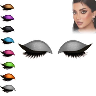 HGWUOKUA Lazy Eye Shadow Eyelash Patch, 10 Pcs Eyeshadow Eyelash Stickers with False Lashes Shadow & Eyeliner,3-in-1Waterproof Reusable Colorful Eye Makeup Stickers (Silver)