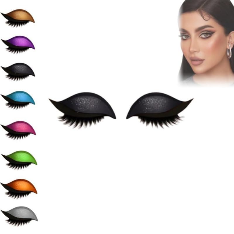 HGWUOKUA Lazy Eye Shadow Eyelash Patch, 8 Pcs Eyeshadow Eyelash Stickers with False Lashes Shadow & Eyeliner,3-in-1Waterproof Reusable Colorful Eye Makeup Stickers (Multicolor)