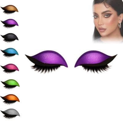 HGWUOKUA Lazy Eye Shadow Eyelash Patch, 8 Pcs Eyeshadow Eyelash Stickers with False Lashes Shadow & Eyeliner,3-in-1Waterproof Reusable Colorful Eye Makeup Stickers (Purple)