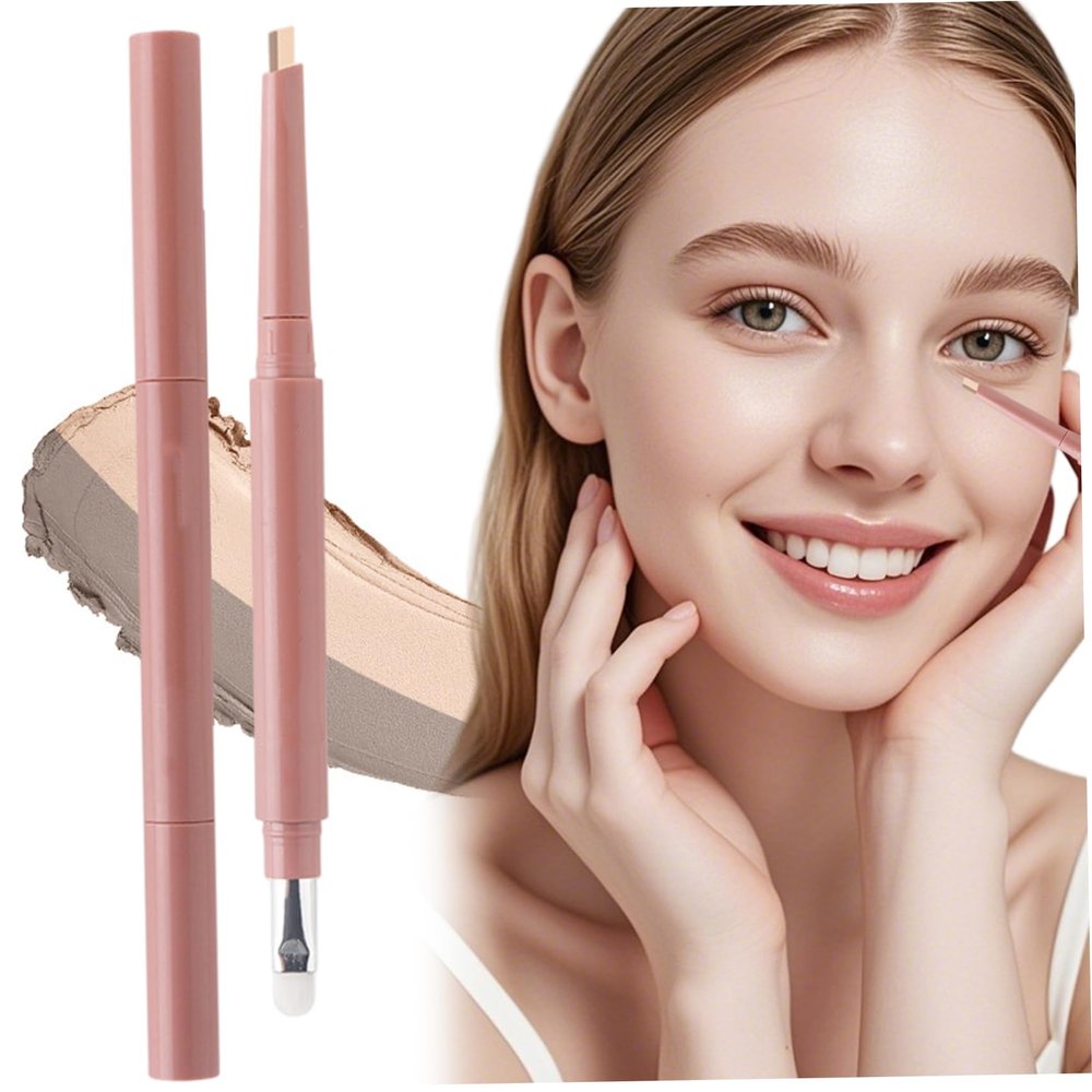 2-in-1 Eyebrow Highlighter and Contour Pencil - Dual-Ended Waterproof Makeup Stick for 3D Brows, Korean Style Natural Eyebrow Definition, Style-1..