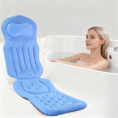 Full Body Bath Pillow for Tub, Bath Cushion with Headrest for Tub Neck and Back Support, 4D Mesh Spa Bathtub Pillows with Non-Slip Suction Cups, Machine Washable & Quick-Dry (Blue, 51"15")