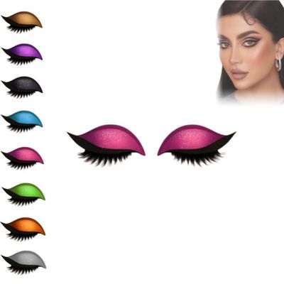 HGWUOKUA Lazy Eye Shadow Eyelash Patch, 8 Pcs Eyeshadow Eyelash Stickers with False Lashes Shadow & Eyeliner,3-in-1Waterproof Reusable Colorful Eye Makeup Stickers (Pink)