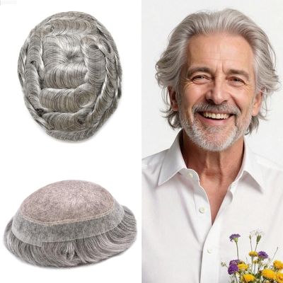 ApexToupees Toupee For Men European Human Hair Piece Men Hair Replacemnt System Fine Mono Mens Toupee Hair Prosthesis Protesis Capilar Hombre7X9 Medium Light Density 1B90# #1B Off Black+90% Gray