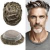 ApexToupees Toupee For Men European Human Hair Piece Men Hair Replacemnt System Fine Mono Mens Toupee Hair Prosthesis Protesis Capilar Hombre8X10 Medium Light Density 640# 6# LIGHT BROWN +40% GREY view 1