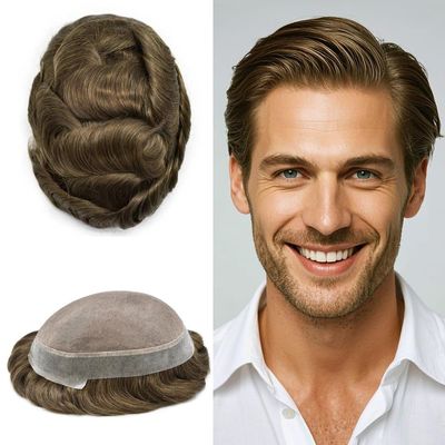 ApexToupees Toupee For Men European Human Hair Piece Men Hair Replacemnt System Fine Mono Mens Toupee Hair Prosthesis Protesis Capilar Hombre8X10-110% Light To Medium Density6# LIGHT BROWN